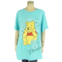 Disney Winnie the Pooh Bear T-Shirt Short Sleeve Top Aqua Glitter Tee (2X)