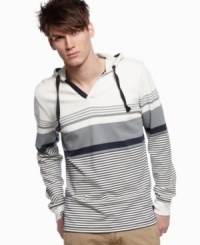 Casual never looked so good. This Bar III striped hoodie is just right for your laid-back wardrobe.