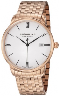 Stuhrling Prestige Men's 307B.33442 Prestige Swiss Made Kingston Grand Quartz Date Ultra Slim Rose Tone Bracelet Watch