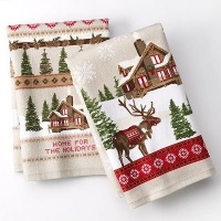 Home for the Holidays Log Cabin Kitchen Towel Set-2pk