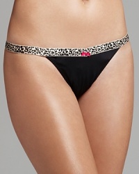 With a leopard-print waistband and pink bows, Betsey Johnson's thong walks the line between everyday and lingerie. Style #722355.