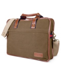 Keep your hectic life in order with the help of Tommy Hilfiger's sleek canvas briefcase, featuring all the pockets and compartments for your organizational needs.