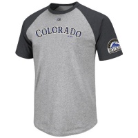 MLB Colorado Rockies Big Leaguer Fashion Crew Neck Ringer T-Shirt, Steel Heather/Charcoal Heather