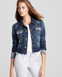 Wardrobe staple alert! This cute and cropped True Religion denim jacket is perfect year-round to throw on over any casual outfit.