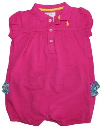 Ralph Lauren Layette Girl's Ruffled Mesh Bubble Shortall, Pink, 12 Month