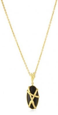 T Tahari Bamboo Gold Necklace with Black Oval Pendant Necklace