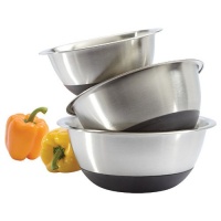 Amco Stainless Steel Mixing Bowls with Non-Skid Silicone Bottom, Set of 3