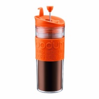 Bodum Double-Wall 16-Ounce Thermal Plastic Travel Coffee and Tea Press with Bonus Tumbler Lid, Orange