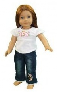 Doll Clothes for American Girl Dolls: 2 Piece Hanging Out Flower Jeans and Shirt Outfit - Dress Along Dolly (Includes Pair of Flower Jeans and Matching Flower Shirt)