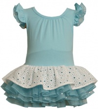 Bonnie Baby Girls Infant Knit Bodice To Drop Waist Eyelet Tier On Skirt, Aqua, 18 Months