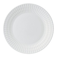 Embossed with clean, geometric patterns comprised of subtle diamond shapes, this attractive set of dinnerware is crafted in pure white bone china for a mannered elegance that complements your finest table setting.