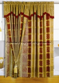 Maroon Jewel Patchwork Curtain Set w/ Valance