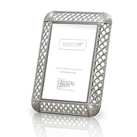 Empress 4 x 6 frame by Argento: This frame balances modern sophistication and classic design elements: the handset Swarovski encrusted lattice work is visually stunning and will compliment any treasured memory. Full metal backing. Arrives in gift box.