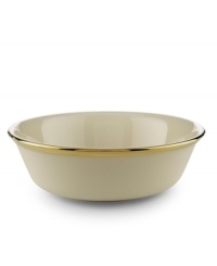 Forever elegant, the all-purpose bowl from Lenox accents the table in timeless ivory china with sumptuous gold banding. Coordinates with Eternal Gold stemware.