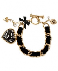 Betsey Johnson Black Ribbon Glass Crystal Bracelet