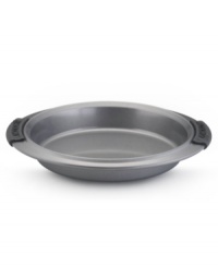 From pizza to upside down pineapple, this Anolon 9 round cake pan is the one for the job. New proprietary coating ensures superior release and makes cleanup a snap. Silicon-enhanced handles are steady and slip-free, while the pan's substantial weight provides durability and helps prevent warping.