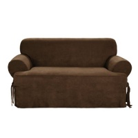 Sure Fit Soft Suede 1-Piece T-Cushion Sofa Slipcover, Chocolate