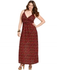 Be fashionably comfy in American Rag's sleeveless plus size maxi dress, spotlighting a fun print.