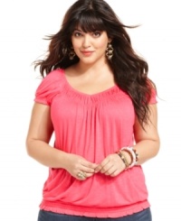 Land a sweet weekend look with American Rag's short sleeve plus size top, featuring a comfy fit.