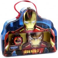 Marvel Comics Kids' IM2004T Iron Man Giftable Tin Alarm Clock Watch Set