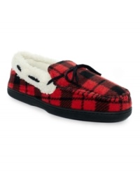 Lounge in style wearing these classic tartan plaid slippers from American Rag.