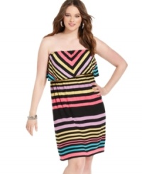 Get spot-on style in American Rag's strapless plus size dress, spotlighting on-trend stripes!