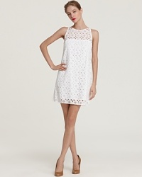 A '60s-inspired shift silhouette brings retro-chic to this ultra-femme Milly eyelet dress.