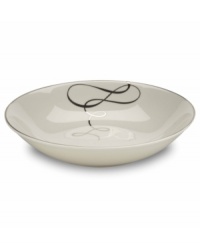 Sweet yet sophisticated, a loopy ribbon design sweeps across this porcelain soup bowl from Mikasa. Complete with a sparkling platinum rim, this flirty pattern captivates everyone at the dinner table.