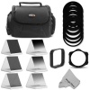 Complete ND Neutral Density Filter Set Compatible with Cokin P Series - Includes: Graduated ND2 ND4 ND8, Full ND2 ND4 ND8 Filters, DSLR Camera Bag, Square Filter Holder, Square Lens Hood, Complete Adapter Ring Set, MagicFiber Microfiber Lens Cleaning Clot