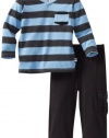 Splendid Littles Baby-Boys  Charcoal Rugby Stripe Mix V-Neck Set, Sky, 12-18 Months