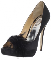 Badgley Mischka Women's Ginnie Peep-Toe Pump,Black Satin,6.5 M US