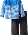 Splendid Littles Baby-Boys Newborn Mini White Stripe Long Sleeve Tee Pant Set, Pool, 3-6 Months