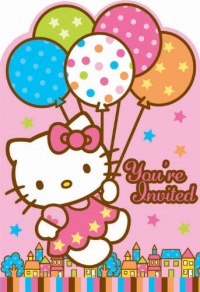 Amscan Hello Kitty Balloon Dreams Die-Cut Invitations, 8-Count