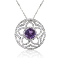 Effy Jewelry Effy® 14K White Gold Diamond Amethyst Pendant .50 Tcw.