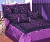 7pcs Purple Black Satin Zebra Flocking Comforter Set Twin Size with 4 Pillows