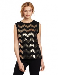 Vince Camuto Women's Sleeveless Chiffon Trim Chevron Sequin Blouse