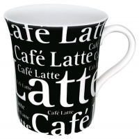 Konitz 12-Ounce Cafe Latte Writing On Black Mugs, Black/White, Set of 4