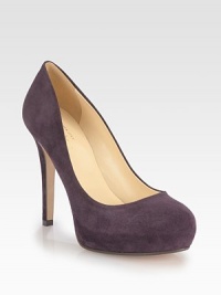 An elegantly arched suede staple, heightened by a hidden platform and soaring heel. Self-covered heel, 4½ (115mm)Hidden platform, 1 (25mm)Compares to a 3½ heel (90mm)Suede upperLeather lining and solePadded insoleImported