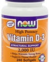 NOW Foods Vitamin D-3, Structural Support 2000 I.U., 240 Softgels