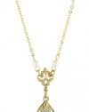 1928 Jewelry Vintage-Inspired Collection Gold Tone Porcelain Rose Teardrop Necklace