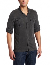 ck one Men's Long Sleeve Button Front Shirt, Phantom, Small