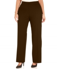 Basic plus size pants create the cornerstone of your office wardrobe. Tahari by ASL's version features a tab-front closure and discreet pockets for a sleek look.