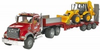 An Excellent Choice For All Every Child'S Construction Site - Bruder Mack Granite Flatbed Truck with JCB Loader Backhoe