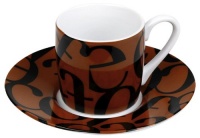 Konitz 3-Ounce Script Collage Espresso Cup and Saucers, Black/Brown, Set of 4