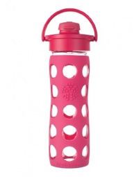 Lifefactory 16-Ounce Glass Beverage Bottle with Flip Top Cap, Raspberry