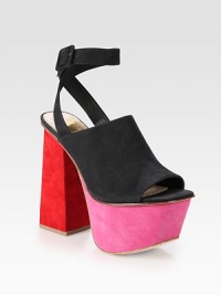 Lifted by an ultra-chunky suede heel and platform, this boldly colorblocked leather design has an adjustable wrap-around ankle strap. Suede heel, 5 (125mm)Suede platform, 2 (50mm)Compares to a 3 heel (75mm)Nubuck leather upperLeather lining and solePadded insoleImported