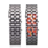 CelReal Men'sLava Black Stainless Steel Lava RED LED Digital Bracelet Watch