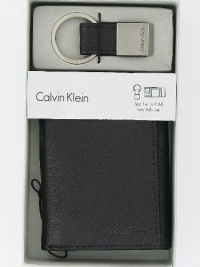 Calvin Klein Men's Gift Set Tri-Fold Leather Wallet and Key Chain