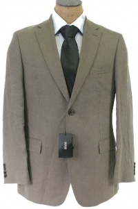 Hugo Boss Mens 2 Button Flat Front Solid Olive Linen Suit