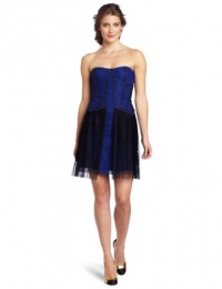 BCBGMAXAZRIA Women's Galia Strapless Color Block Lace Cocktail Dress, Dark Colbalt, 0